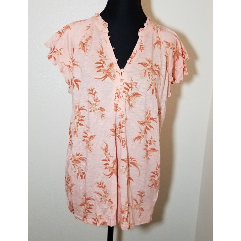 Torrid Womens Sz 00 Peach Flutter Sleeve Blouse Boho Peasant Cottage Coastal